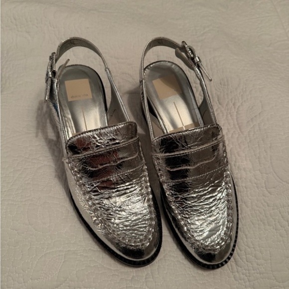 Metallic Silver Slingback Block Heel Loafer - Women - Picture 2 of 2